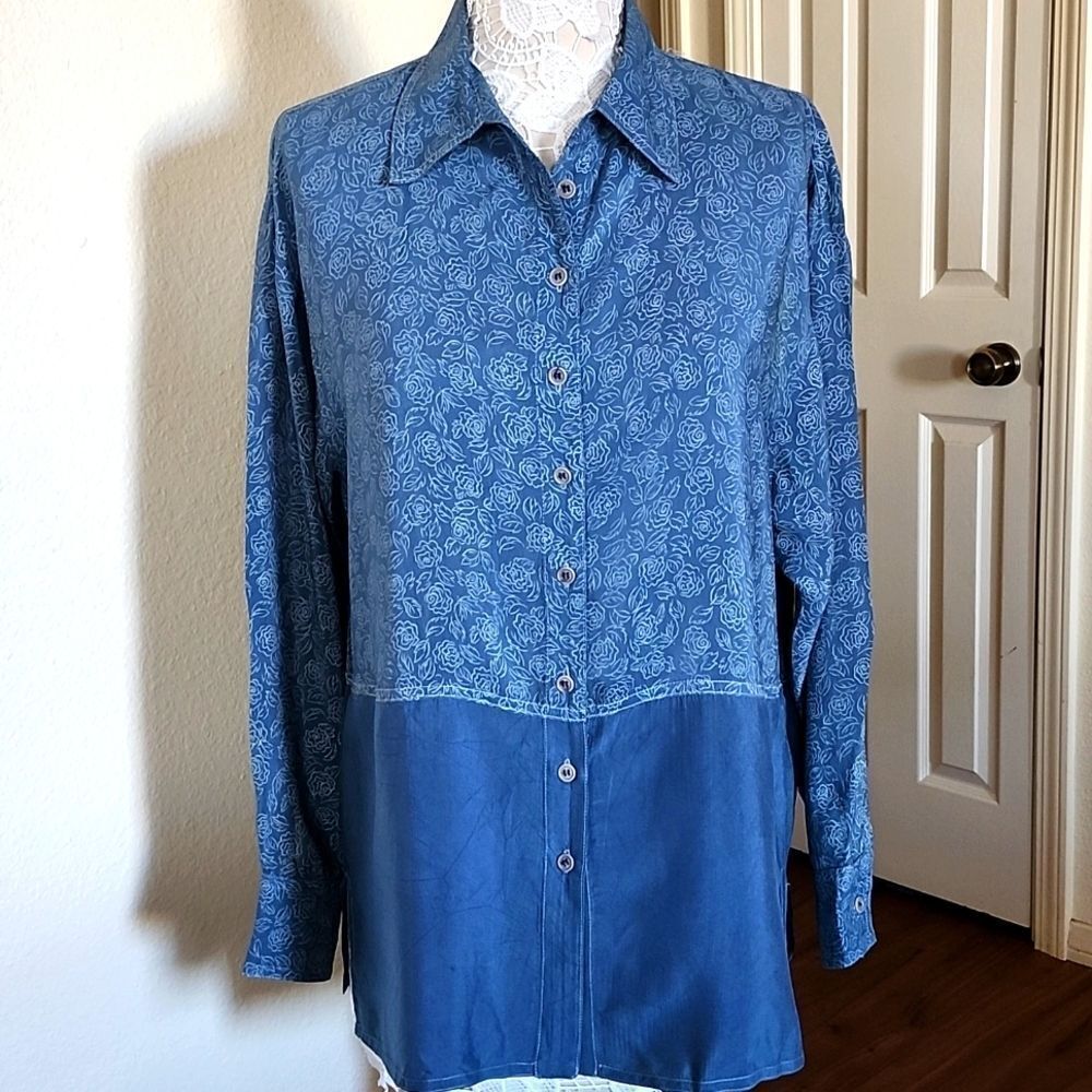 Johnny Was Passion Iris Floral Silk Tunic  Size S‎ Boho Chic Coastal Cowgirl